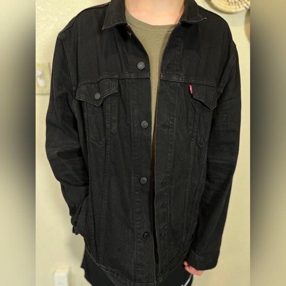 Levi's Denim Trucker Jacket Black Men Size Xxl Red Tab Stretch Cotton - Picture 6 of 16